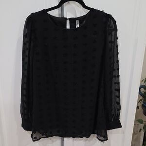 Zenana Outfitters Black Textured Sheer Blouse